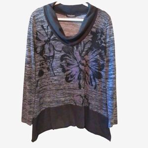 Lightweight Black Cotton Knit Long-sleeved Cowl Neck Top Tee